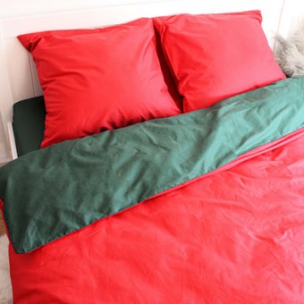 Комплект постельного белья семейный Сатин Красный и зеленый Ananasko 996335 125 г/м² 996335(s) фото | ANANASKO