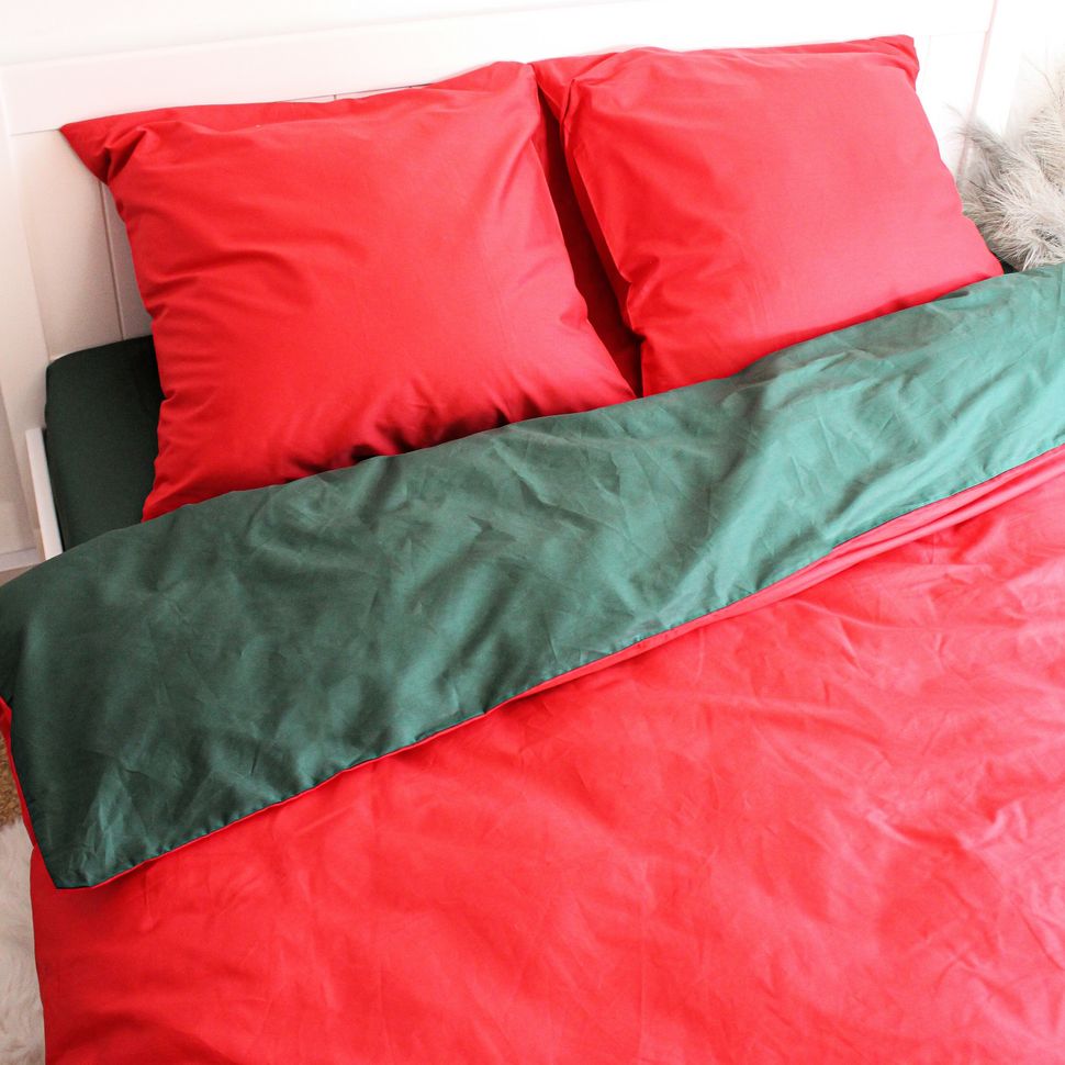 Комплект постельного белья семейный Сатин Красный и зеленый Ananasko 996335 125 г/м² 996335(s) фото | ANANASKO