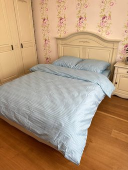 Комплект постельного белья двуспальный евро Страйп сатин Голубой Ananasko 544411  544411(e) фото | ANANASKO