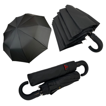 Мужской складной зонт-полуавтомат с ручкой-крюк от Bellissimo, черный, 402В-1 за 455 грн