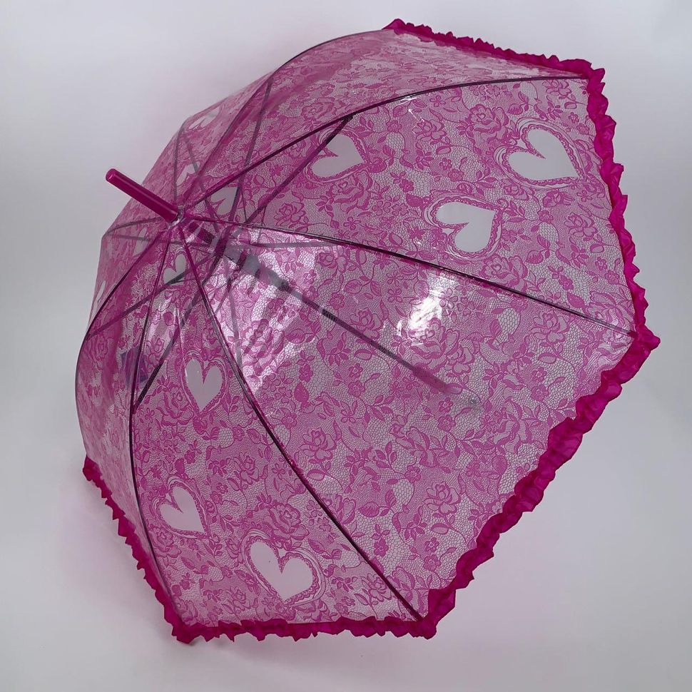 Детский прозрачный зонтик-трость с ажурным принтом от SL, малиновый, 18102-5  18102-5 фото | ANANASKO