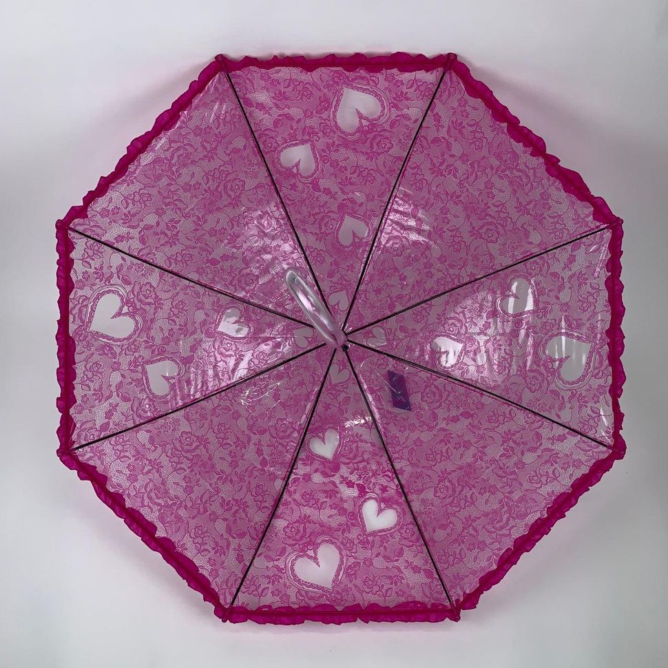 Детский прозрачный зонтик-трость с ажурным принтом от SL, малиновый, 18102-5  18102-5 фото | ANANASKO