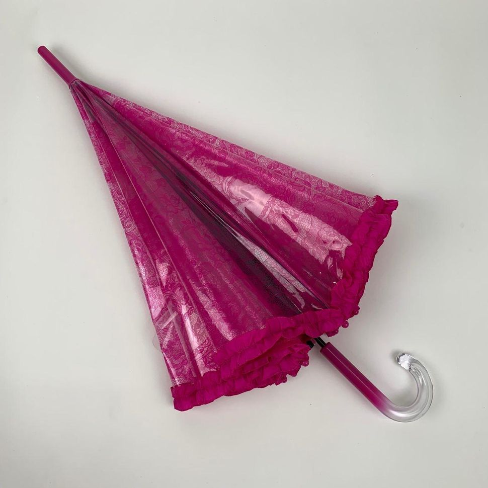 Дитяча прозора парасолька-тростина з ажурним принтом від SL, малиновий, 18102-5  18102-5 фото | ANANASKO