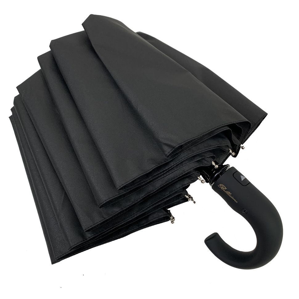 Мужской складной зонт-полуавтомат с ручкой-крюк от Bellissimo, черный, 402В-1  402В-1 фото | ANANASKO