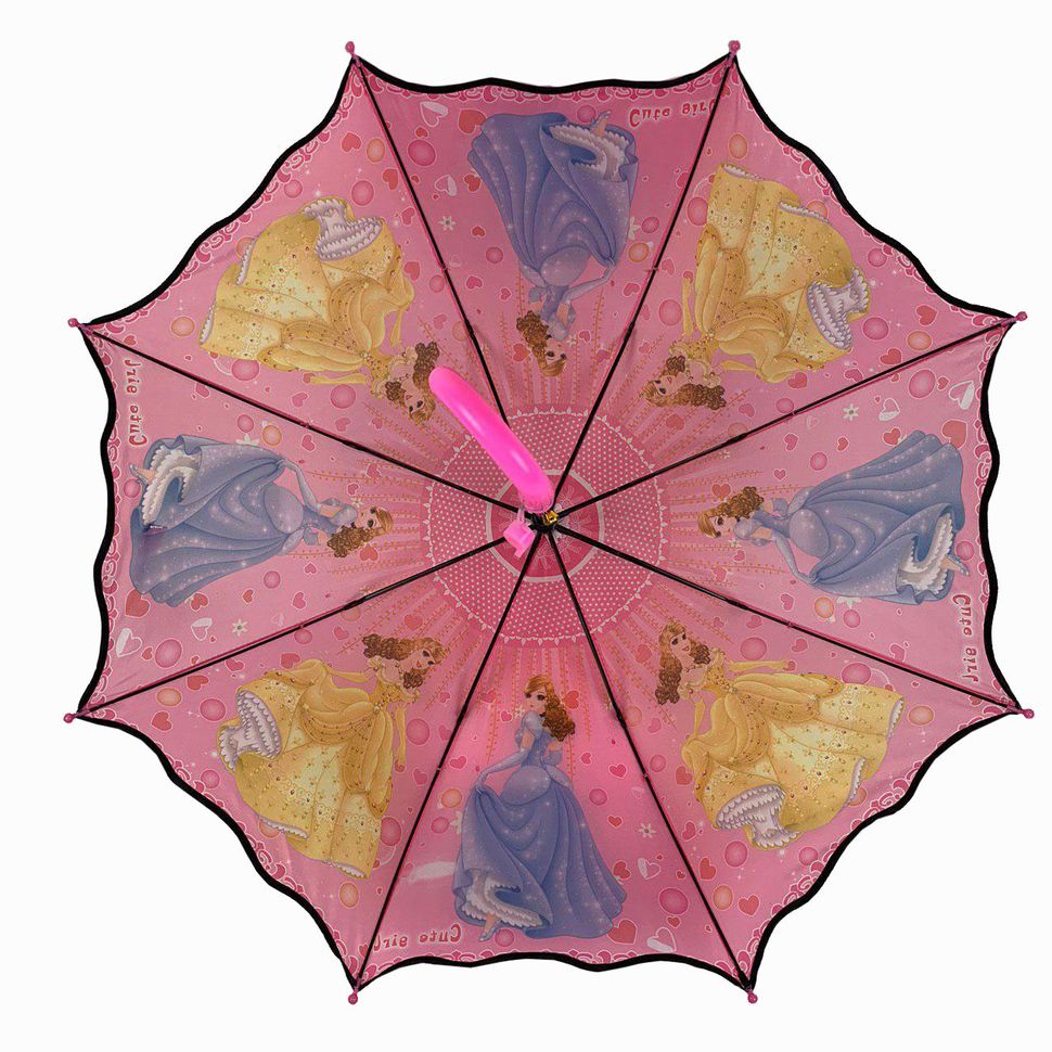 Яркий детский зонт трость, Flagman с принцессами и сердечками, розовый, 601А-2  601А-2 фото | ANANASKO