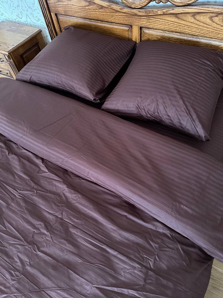 Комплект постельного белья двуспальный Страйп сатин Шоколадный Ananasko 541420  541420 (2.0) фото | ANANASKO