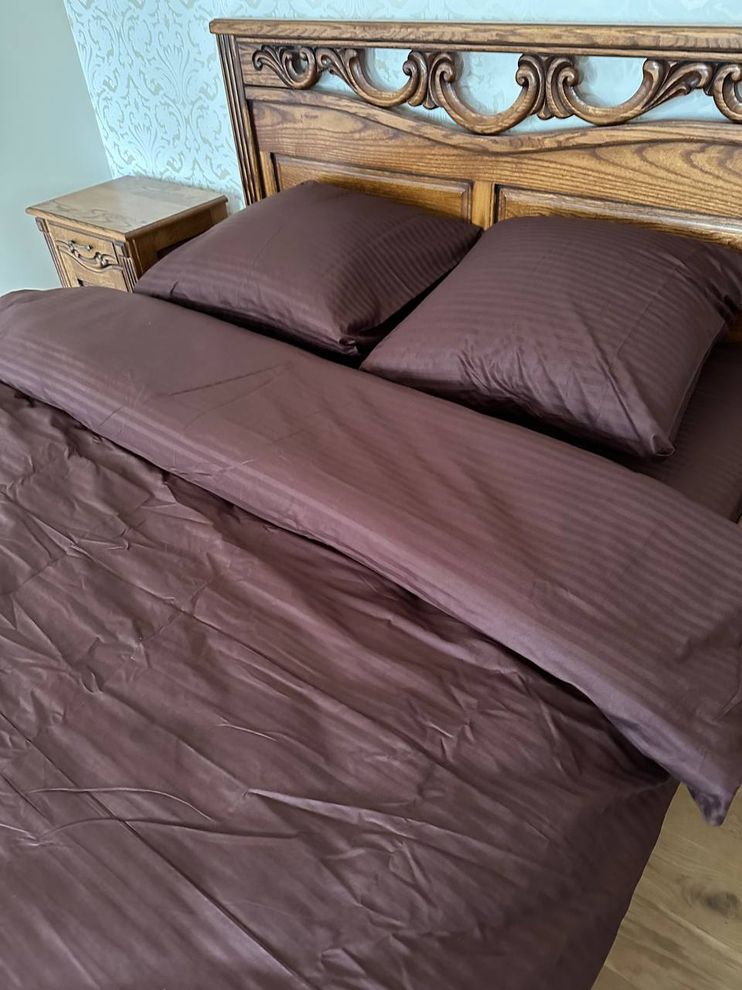 Комплект постельного белья двуспальный Страйп сатин Шоколадный Ananasko 541420  541420 (2.0) фото | ANANASKO