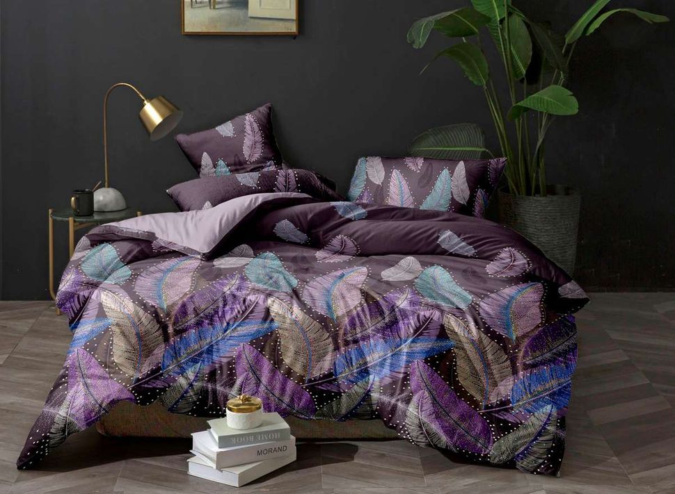 Комплект постельного белья полуторный фиолетового цвета Сатин Ananasko 1098 165 ниток/см² 1098(1,5) фото | ANANASKO