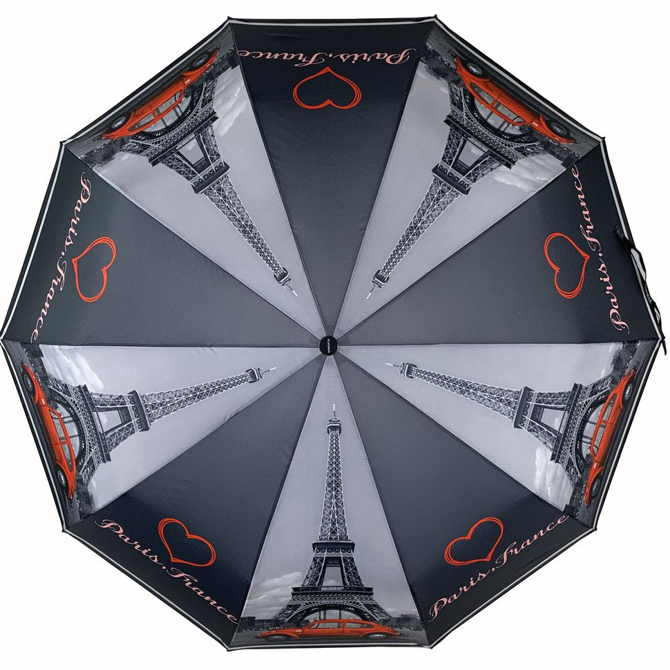 Жіноча парасолька-напівавтомат з принтом Ейфелевої вежі від Flagman, чорний, 510-2  510-2 фото | ANANASKO