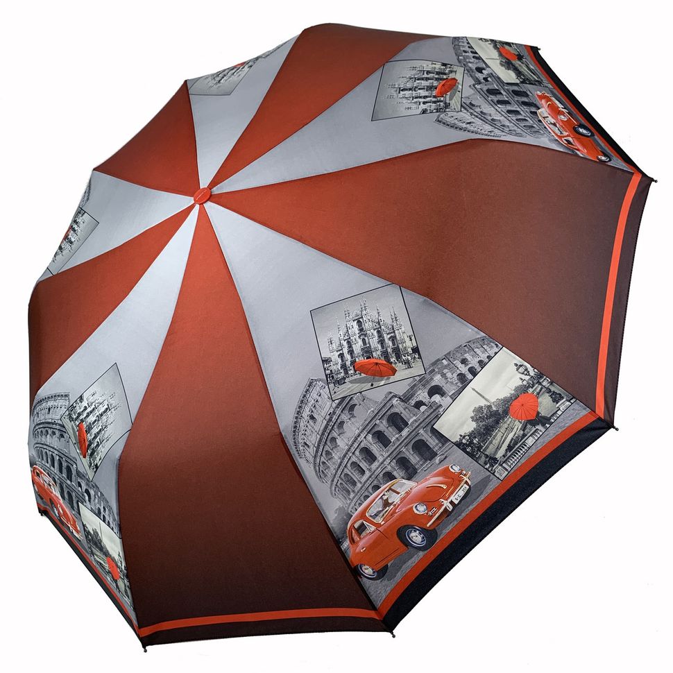 Женский складной автоматический зонтик с принтом Колизея от Flagman, красный, 510-3  510-3 фото | ANANASKO