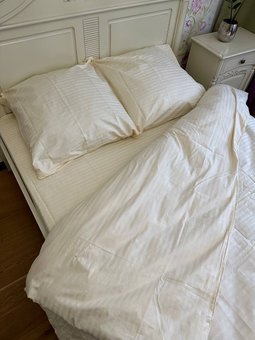 Комплект постельного белья полуторный Страйп сатин Айвори Ananasko 54144  54144(1,5)	 фото | ANANASKO