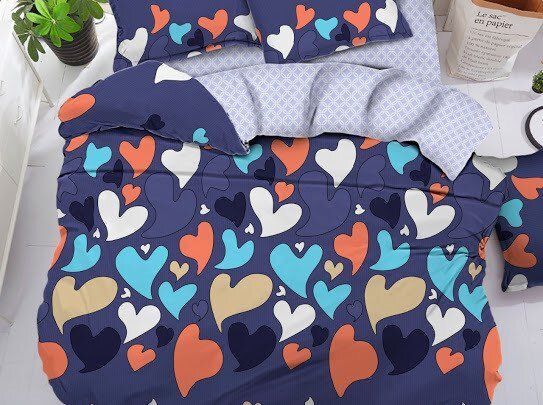 Комплект постельного белья двуспальный синего цвета Сердце Сатин Ananasko 158599 165 ниток/см² 158599(2,0) фото | ANANASKO