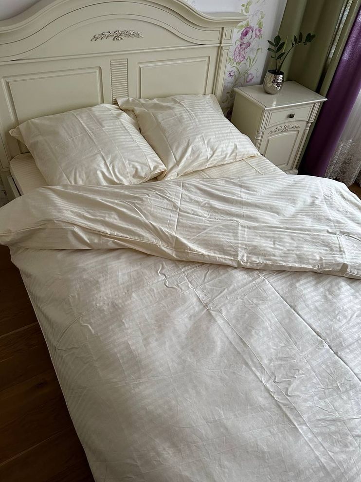 Комплект постельного белья двуспальный евро Страйп сатин Айвори Ananasko 54144  54144(e) фото | ANANASKO