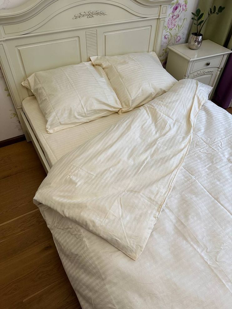 Комплект постільної білизни двоспальний Страйп сатин Айворі Ananasko 54144  54144(2,0) фото | ANANASKO