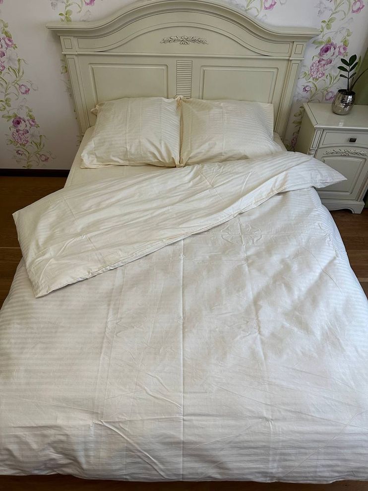 Комплект постельного белья двуспальный евро Страйп сатин Айвори Ananasko 54144  54144(e) фото | ANANASKO