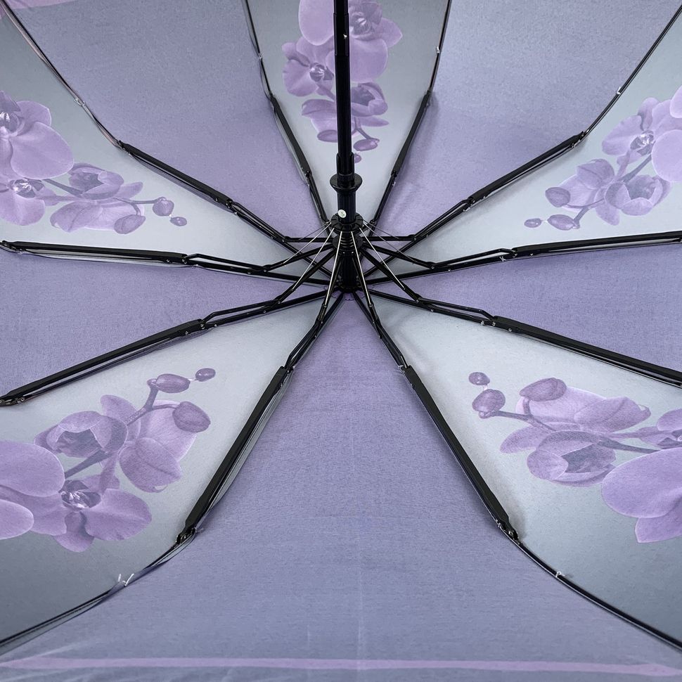 Жіноча парасоля напівавтомат з принтом орхідей від Flagman, фіолетовий, 510-5  510-5 фото | ANANASKO