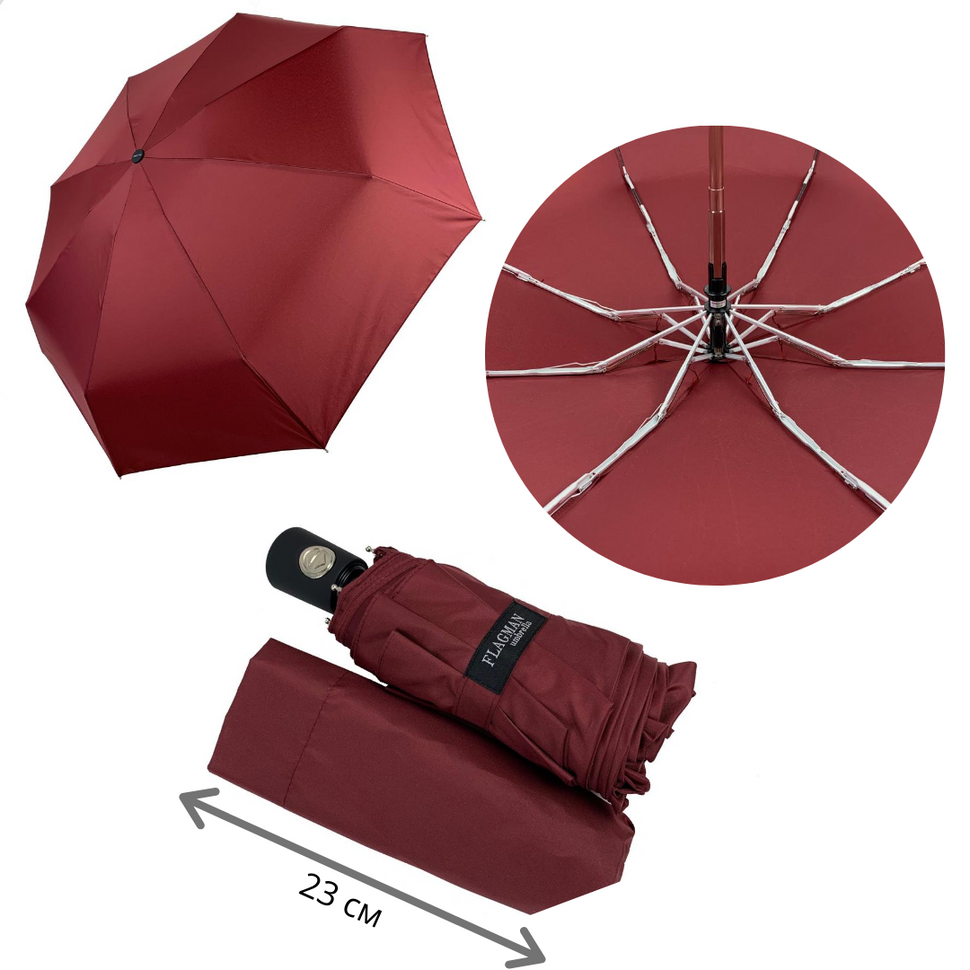 Жіноча парасоля-автомат з однотонним куполомвід Flagman, бордовий, 517-5  517-5 фото | ANANASKO