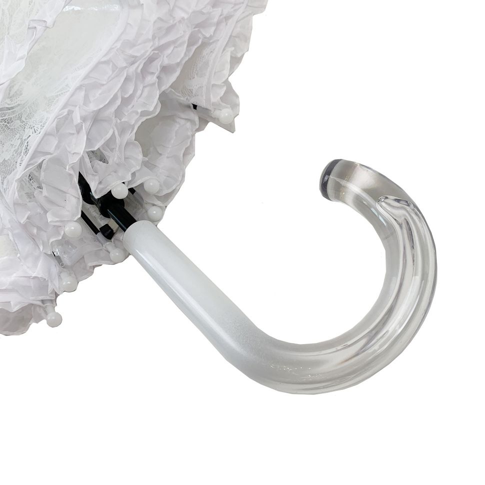 Женский полуавтоматический зонтик-трость с ажурным принтом от SL, белый, SL18101-1 за 616 грн