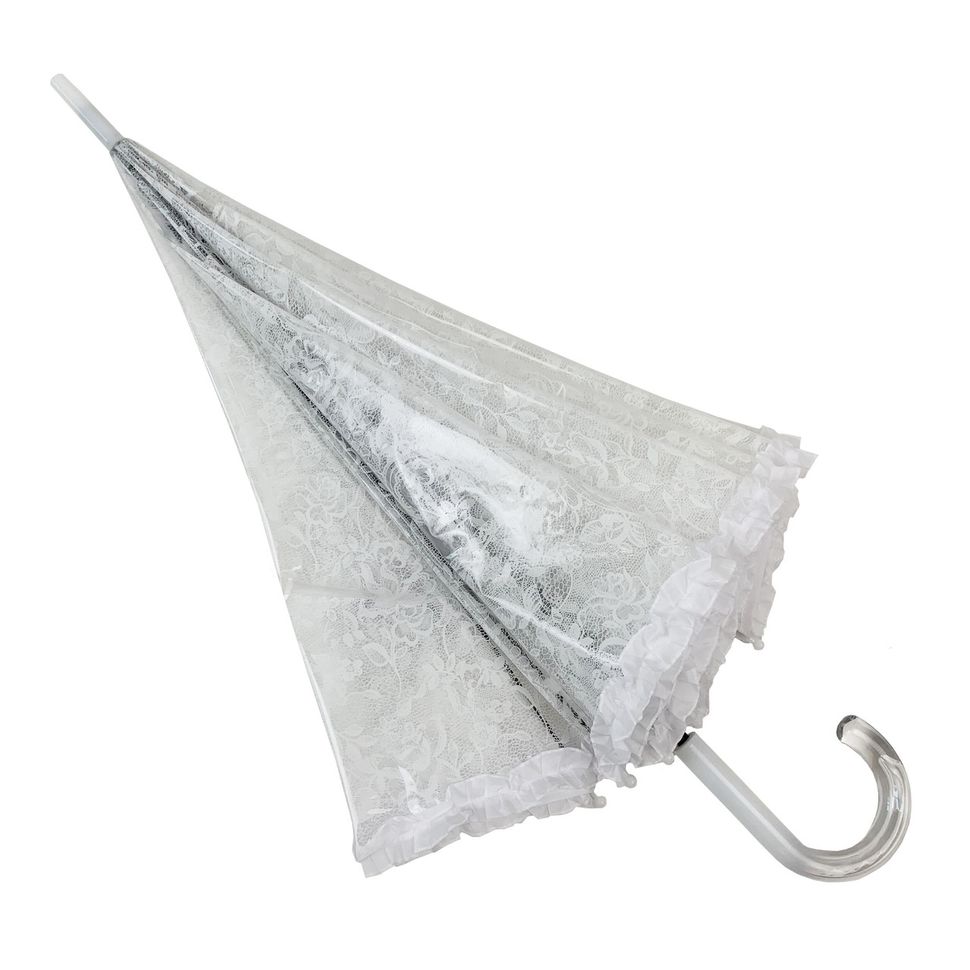 Женский полуавтоматический зонтик-трость с ажурным принтом от SL, белый, SL18101-1 за 616 грн