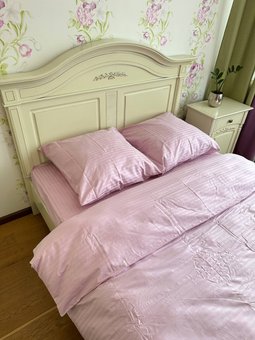 Комплект постельного белья семейный Страйп сатин Розовый Ananasko 54666  54666(s) фото | ANANASKO