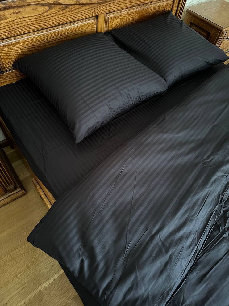 Комплект постельного белья двуспальный Страйп сатин Черный Ananasko 544007  544007(2,0) фото | ANANASKO