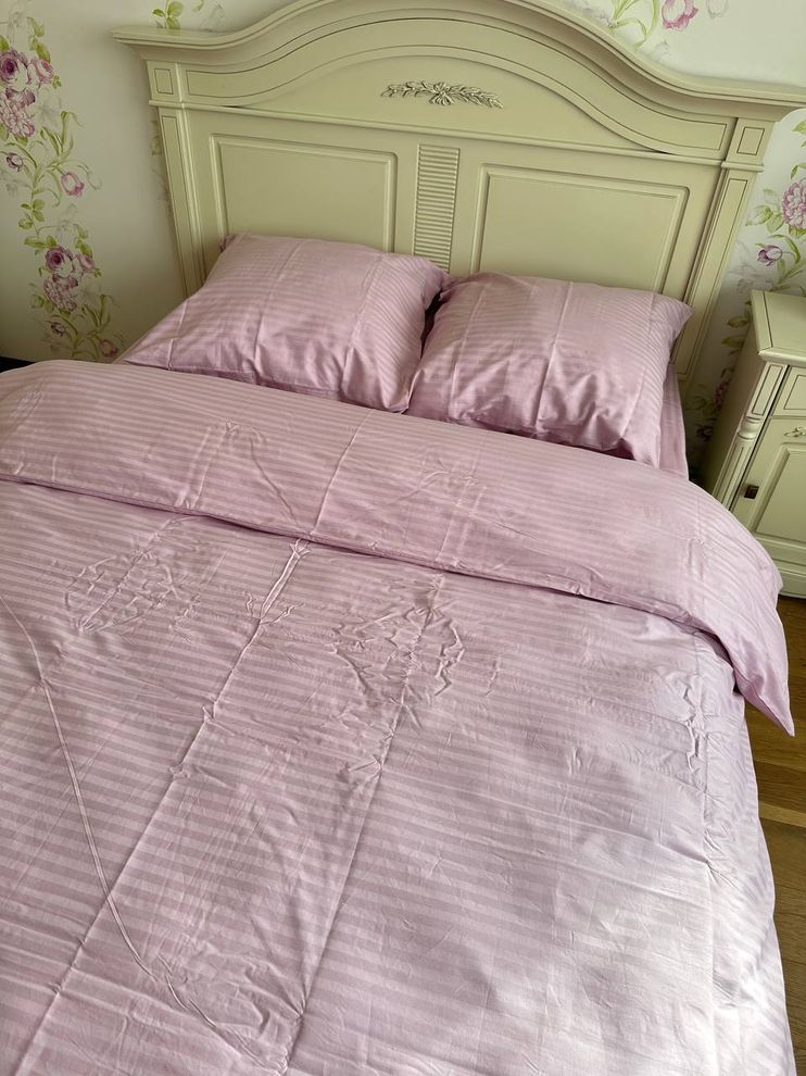Комплект постельного белья двуспальный евро Страйп сатин Розовый Ananasko 54666  54666(e) фото | ANANASKO