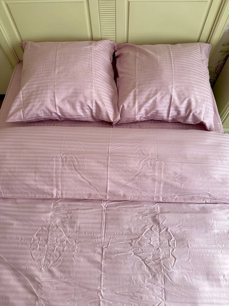 Комплект постельного белья семейный Страйп сатин Розовый Ananasko 54666  54666(s) фото | ANANASKO