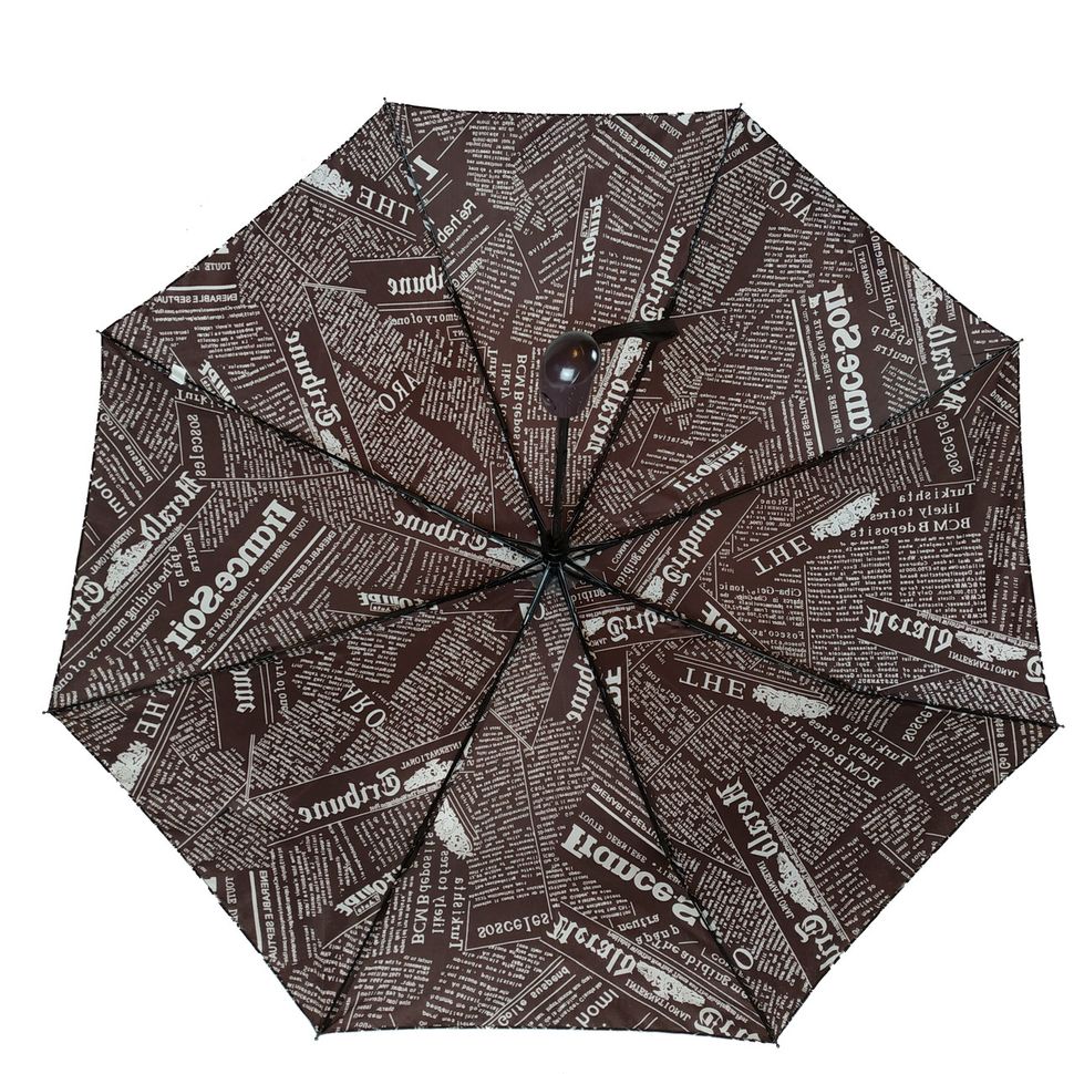Женский зонт полуавтомат Max на 8 спиц "News" с газетным принтом, коричневый, 2008-3  2008-3 фото | ANANASKO