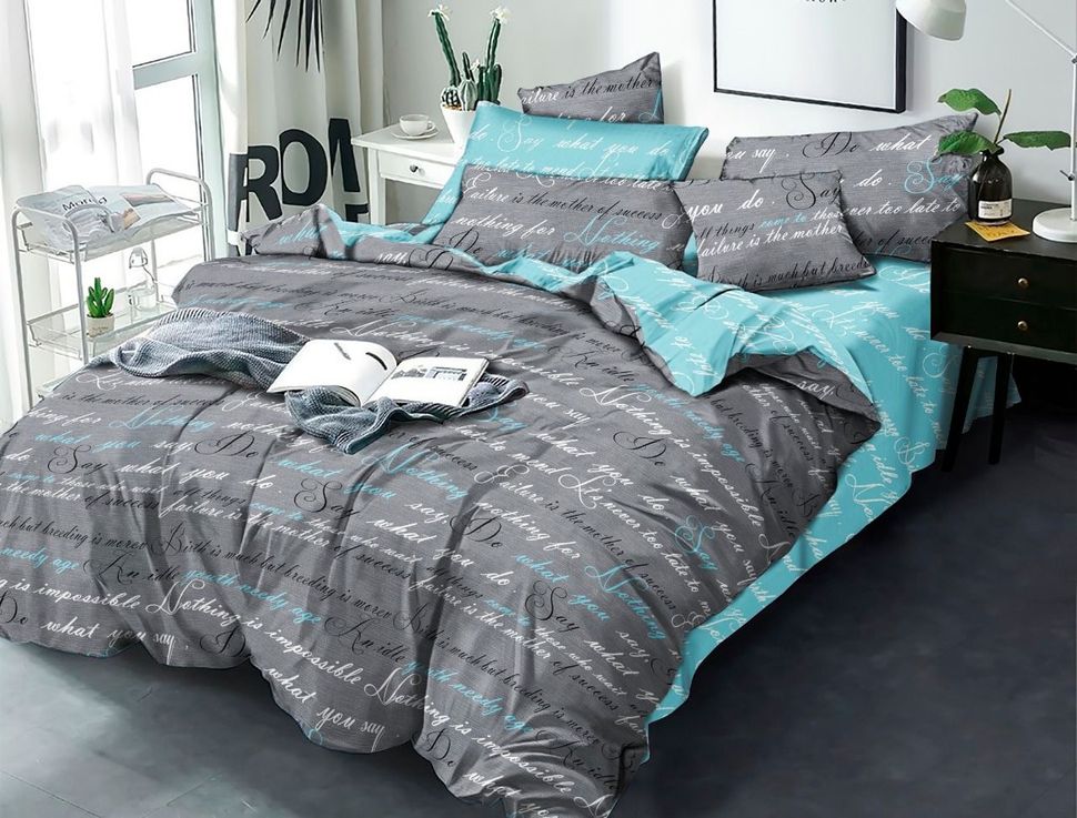 Комплект постельного белья двуспальный евро серого цвета Бязь Голд Ananasko 1321 140 ниток/см² 1321(e) фото | ANANASKO