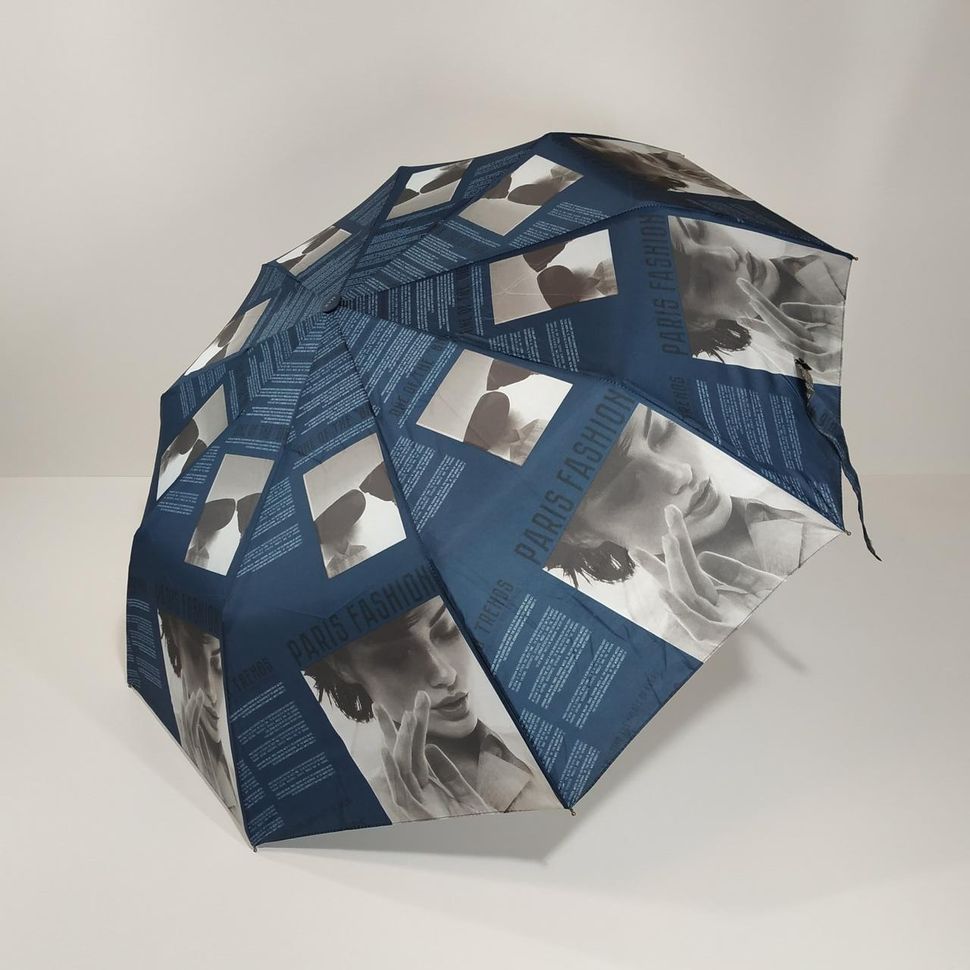 Жіночий парасольку з цікавим принтом газетних статей, напівавтомат від фірми "Max", синій, 3050-2  3050-2 фото | ANANASKO