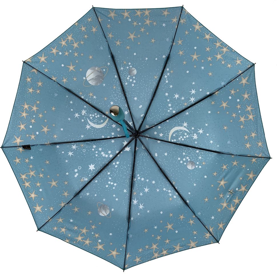 Женский складной автоматический зонт "Звезное небо" от B. Cavalli, бирюзовый, 450-2  450-2 фото | ANANASKO
