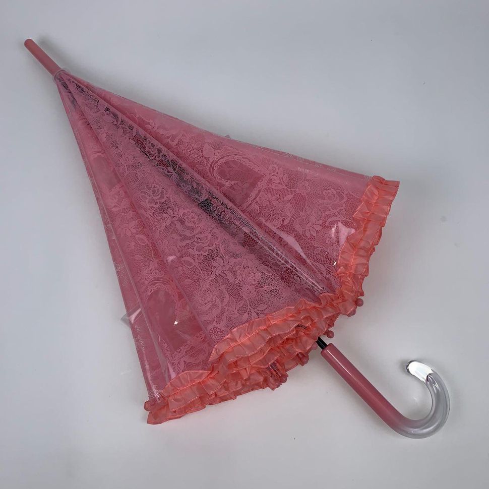 Детский прозрачный зонтик-трость с ажурным принтом от SL, розовый, 18102-6  18102-6 фото | ANANASKO