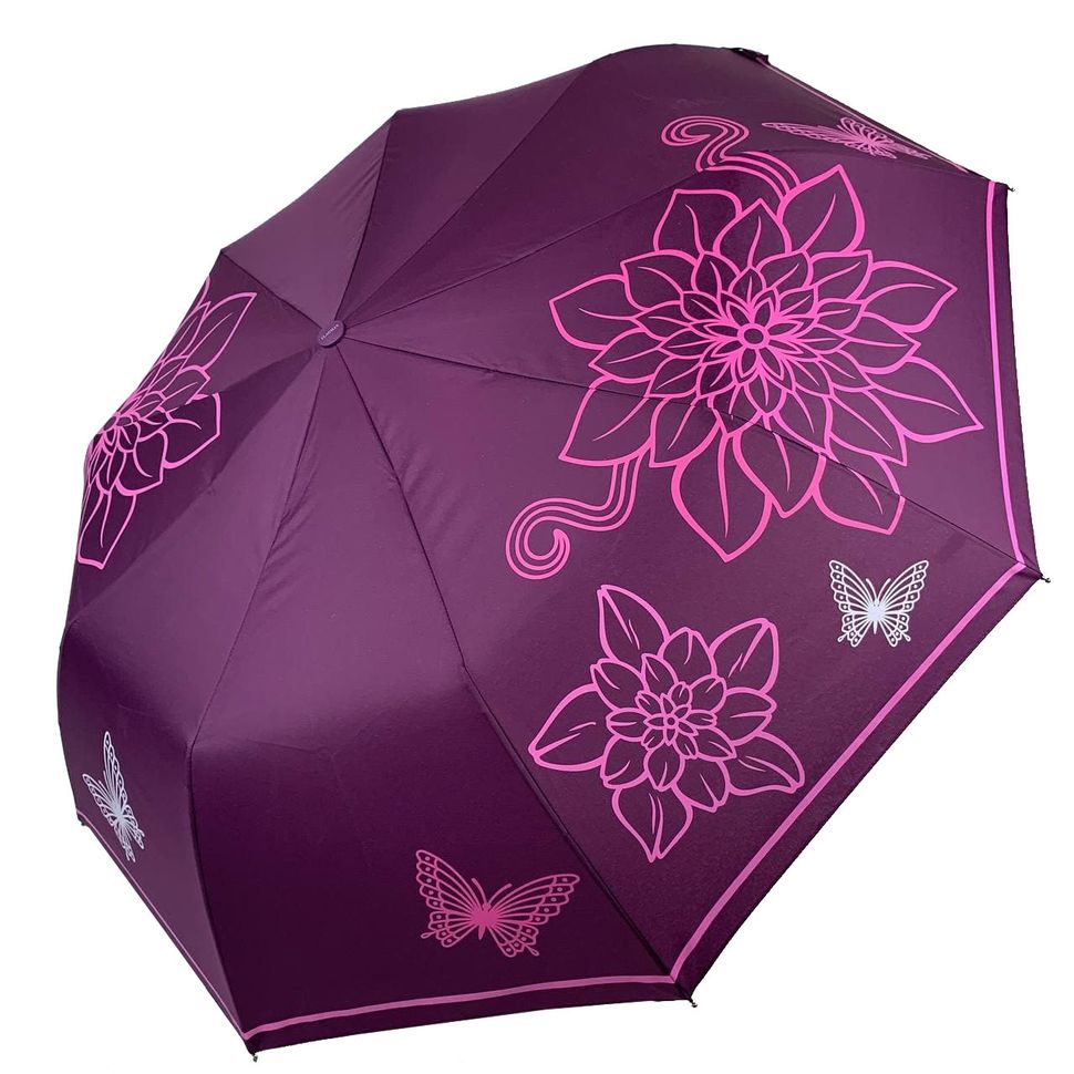 Жіноча парасоля-автомат від Flagman з принтом квітів, фіолетовий, fl512-1  fl512-1 фото | ANANASKO