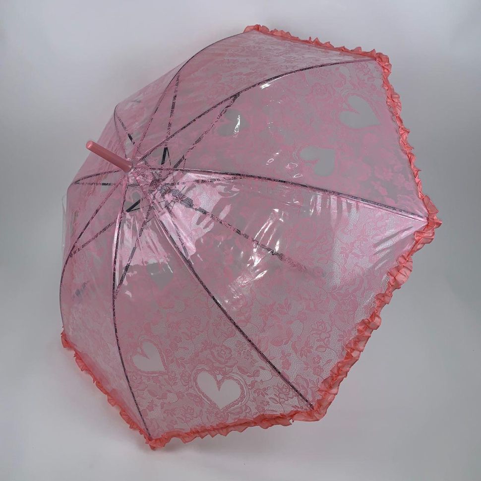Дитяча прозора парасолька-тростина з ажурним принтом від SL, рожевий колір, 18102-6  18102-6 фото | ANANASKO