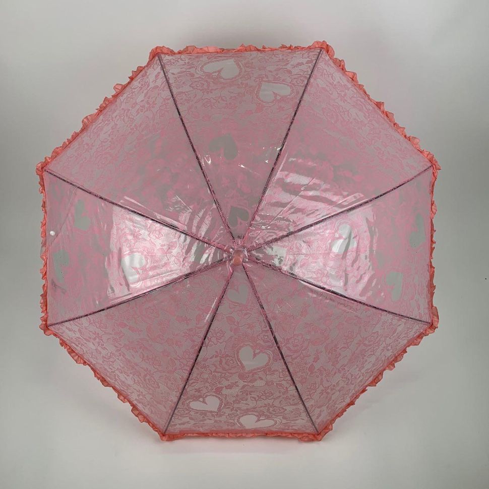 Детский прозрачный зонтик-трость с ажурным принтом от SL, розовый, 18102-6  18102-6 фото | ANANASKO