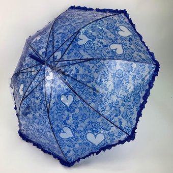 Детский прозрачный зонтик-трость с ажурным принтом от SL, синий, 18102-2