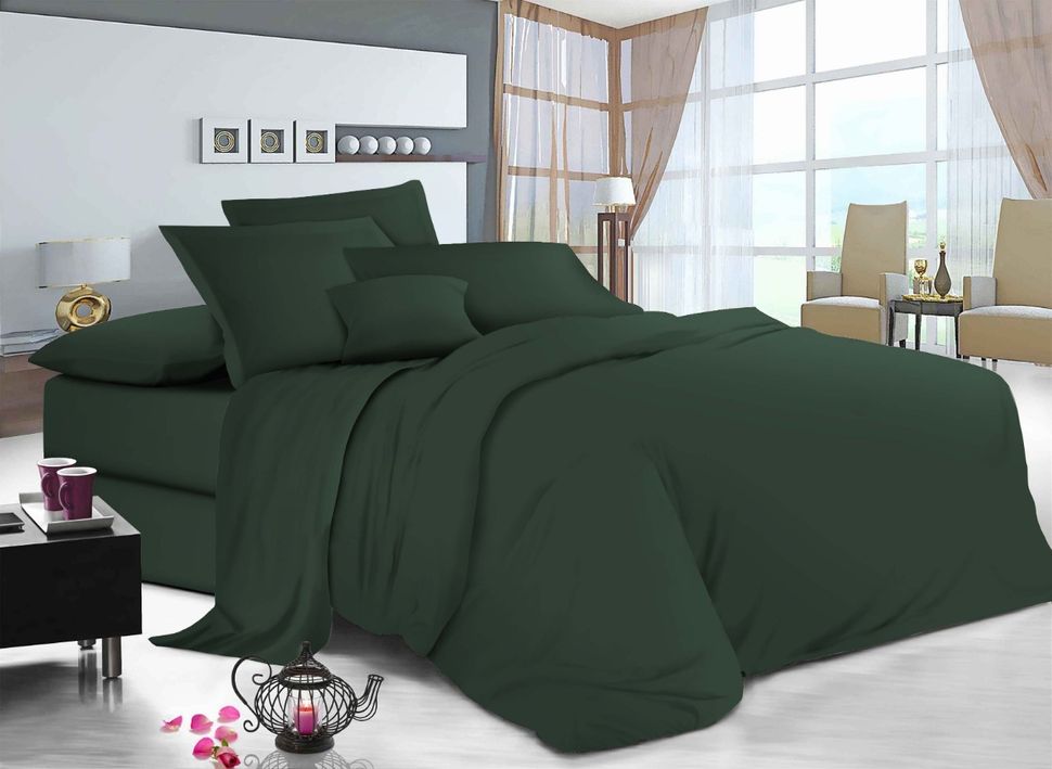 Комплект постельного белья полуторный темно-зеленый Бязь Голд Ananasko 511034 140 ниток/см² 511034(1,5) фото | ANANASKO