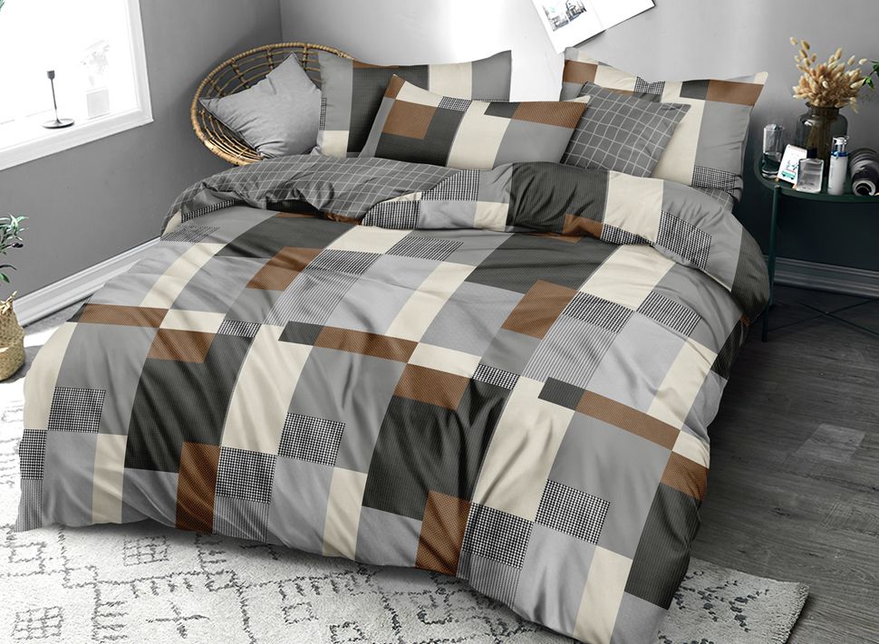 Комплект постельного белья двуспальный евро на резинке VIP Сатин Ananasko 77190 200 ниток/см² 77190(e) фото | ANANASKO