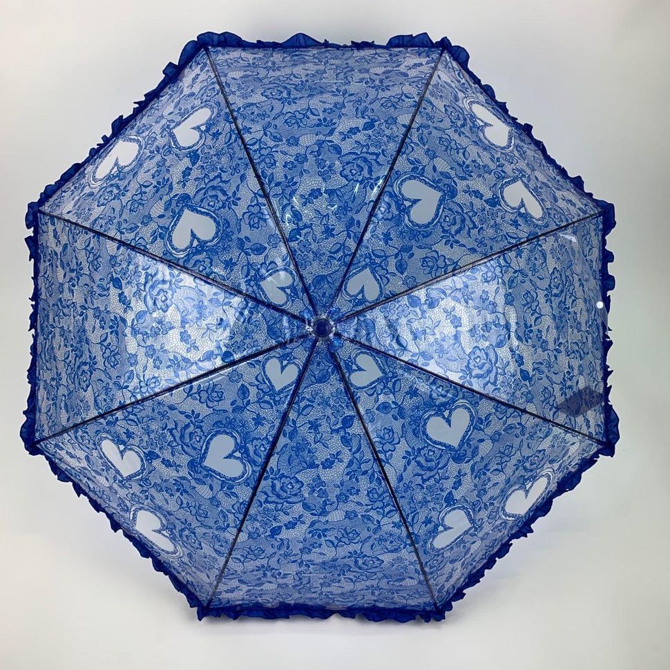 Детский прозрачный зонтик-трость с ажурным принтом от SL, синий, 18102-2  18102-2 фото | ANANASKO