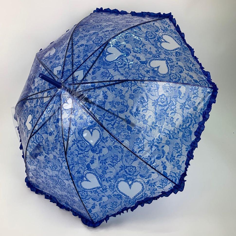 Детский прозрачный зонтик-трость с ажурным принтом от SL, синий, 18102-2  18102-2 фото | ANANASKO