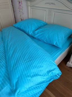 Комплект постельного белья двуспальный Страйп сатин Голубой Ananasko 543618  543618(2,0) фото | ANANASKO