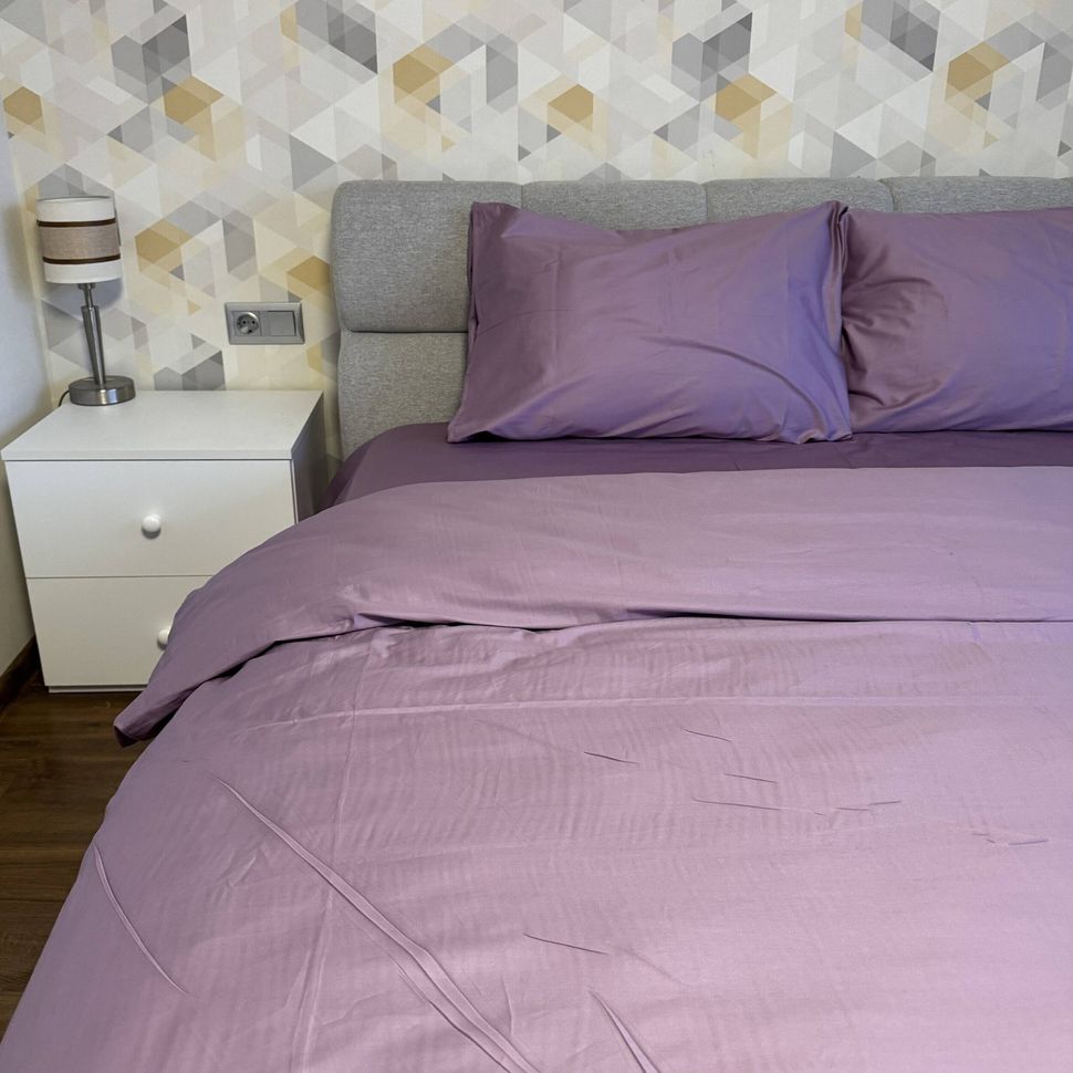 Комплект постельного белья двуспальный евро Сатин фиолетовый Ananasko 19125 125 г/м² 19125(e) фото | ANANASKO