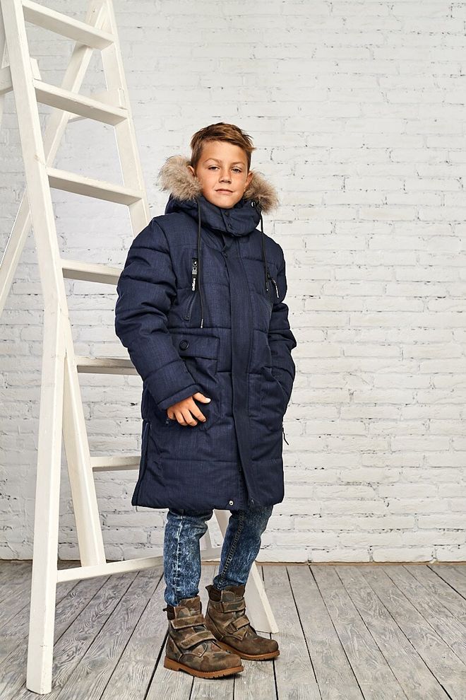 Зимняя куртка на мальчика 140  1918 синий фото | ANANASKO