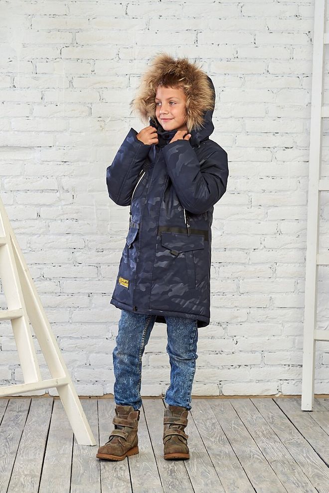 Зимняя камуфляжная куртка на мальчика 140  18881(Синий камуфляж) фото | ANANASKO