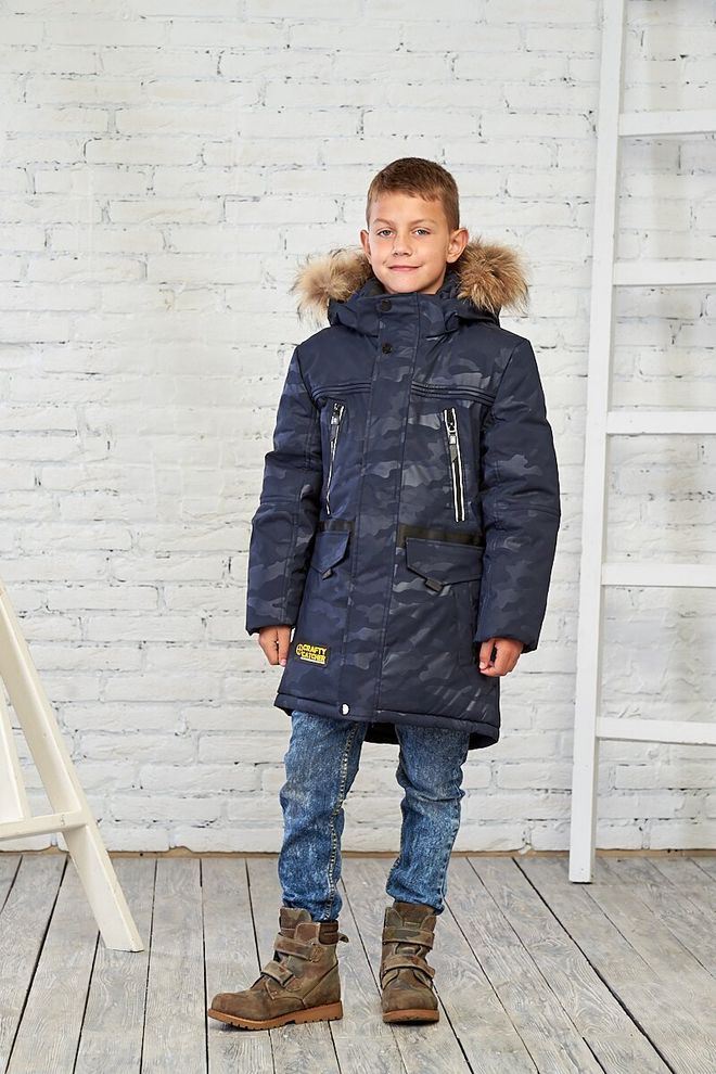 Зимова камуфляжна куртка на хлопчика 140  18881(Синий камуфляж) фото | ANANASKO