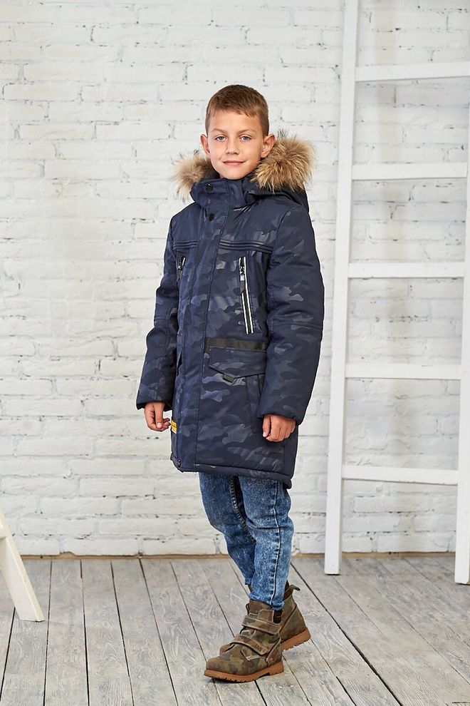 Зимняя камуфляжная куртка на мальчика 140  18881(Синий камуфляж) фото | ANANASKO