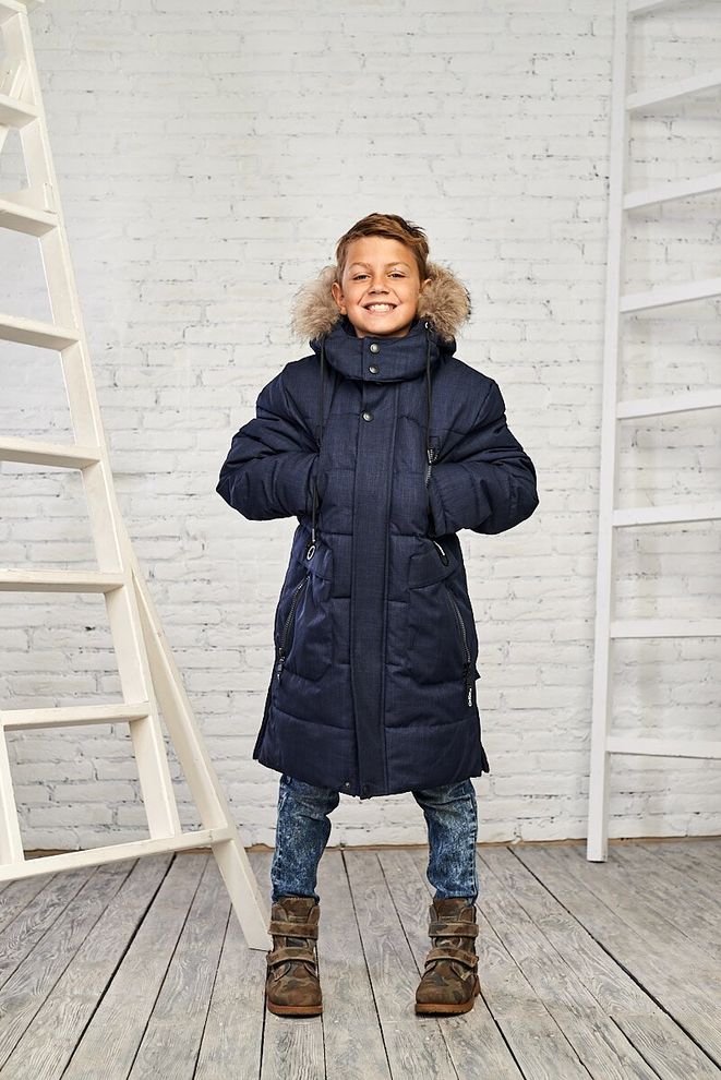 Зимняя куртка на мальчика 140  1918 синий фото | ANANASKO
