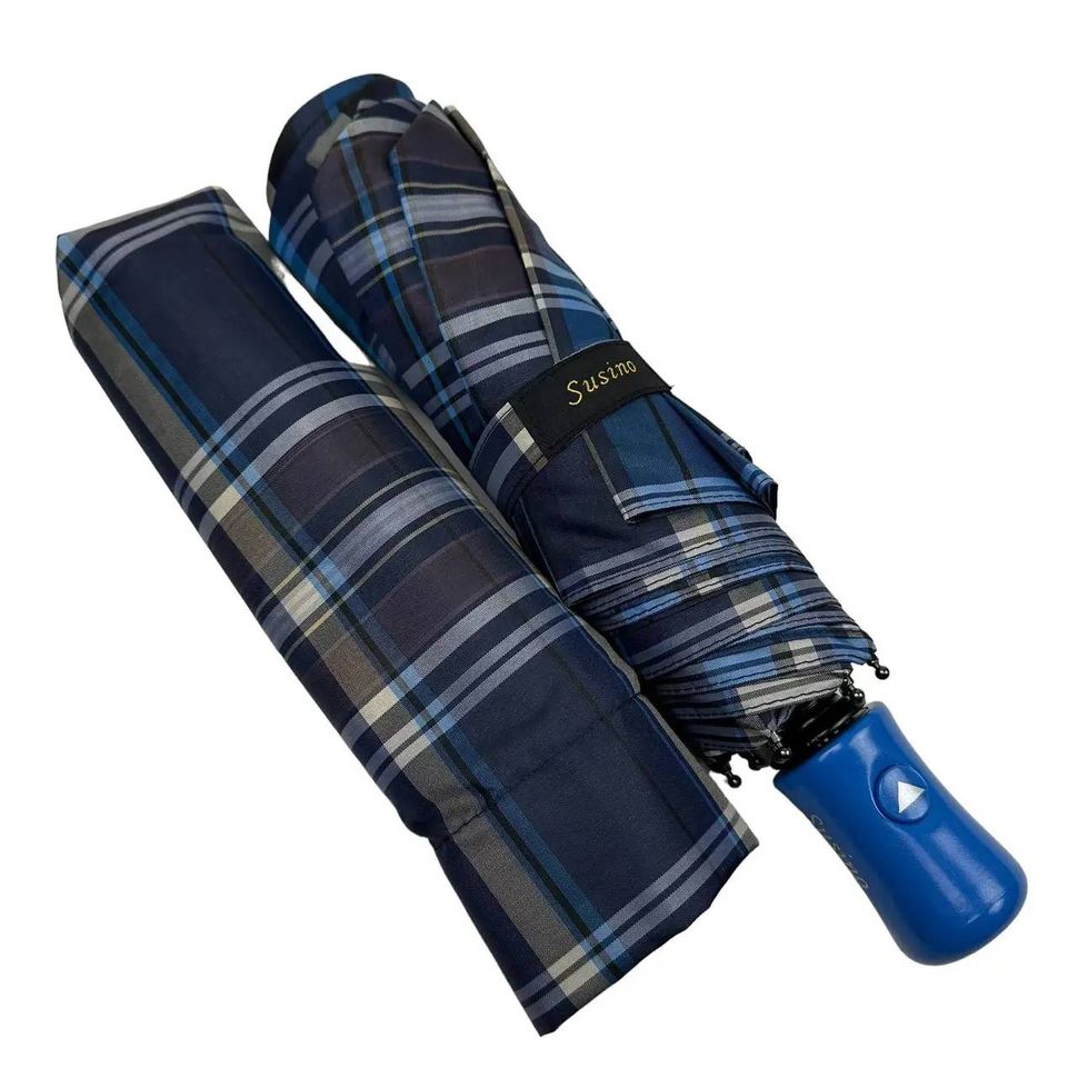 Зонтик полуавтомат на 8 спиц синий в клеточку Susino 02076-1  02076 фото | ANANASKO