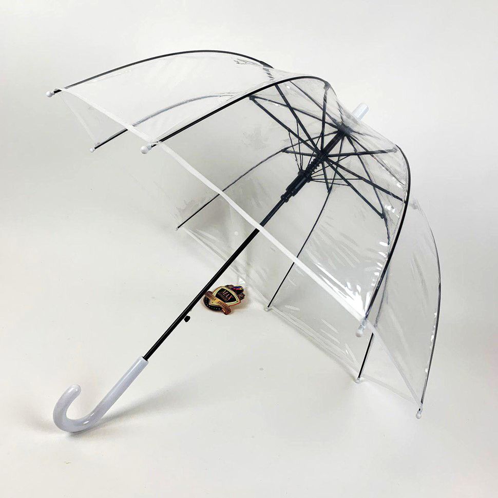 Детский прозрачный зонт трость от Max Comfort с белой ручкой, 027-1  027-1 фото | ANANASKO