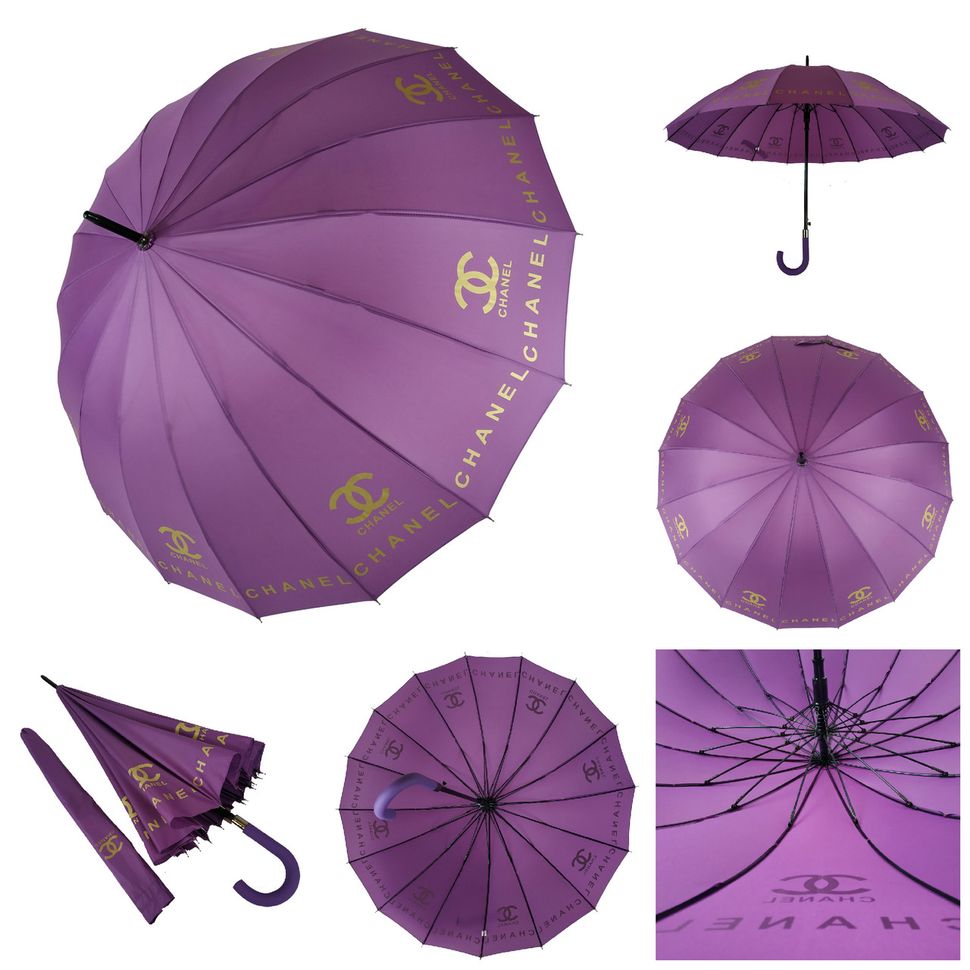 Женский зонт-трость с логотипами брендов, полуавтомат от фирмы "MAX", фиолетовый, 1001-2  1001-2 фото | ANANASKO
